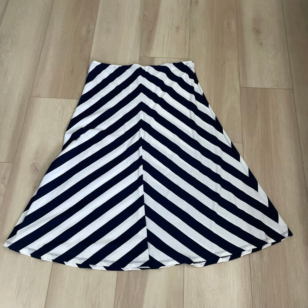 Chaps New Navy White Striped A-Line Midi Skirt XL Coastal -Preppy